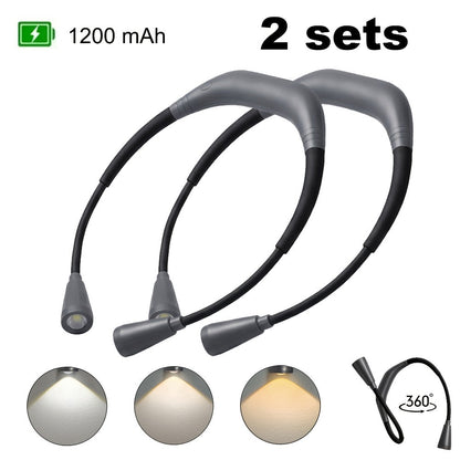 LED Neck Reading Light USB Rechargeable, 3 Color Modes Adjustable Brightness Hands-Free Book Light for Reading in Bed, Knitting, Crafts, Camping & Bedroom, Portable Wearable Neck Lamp
