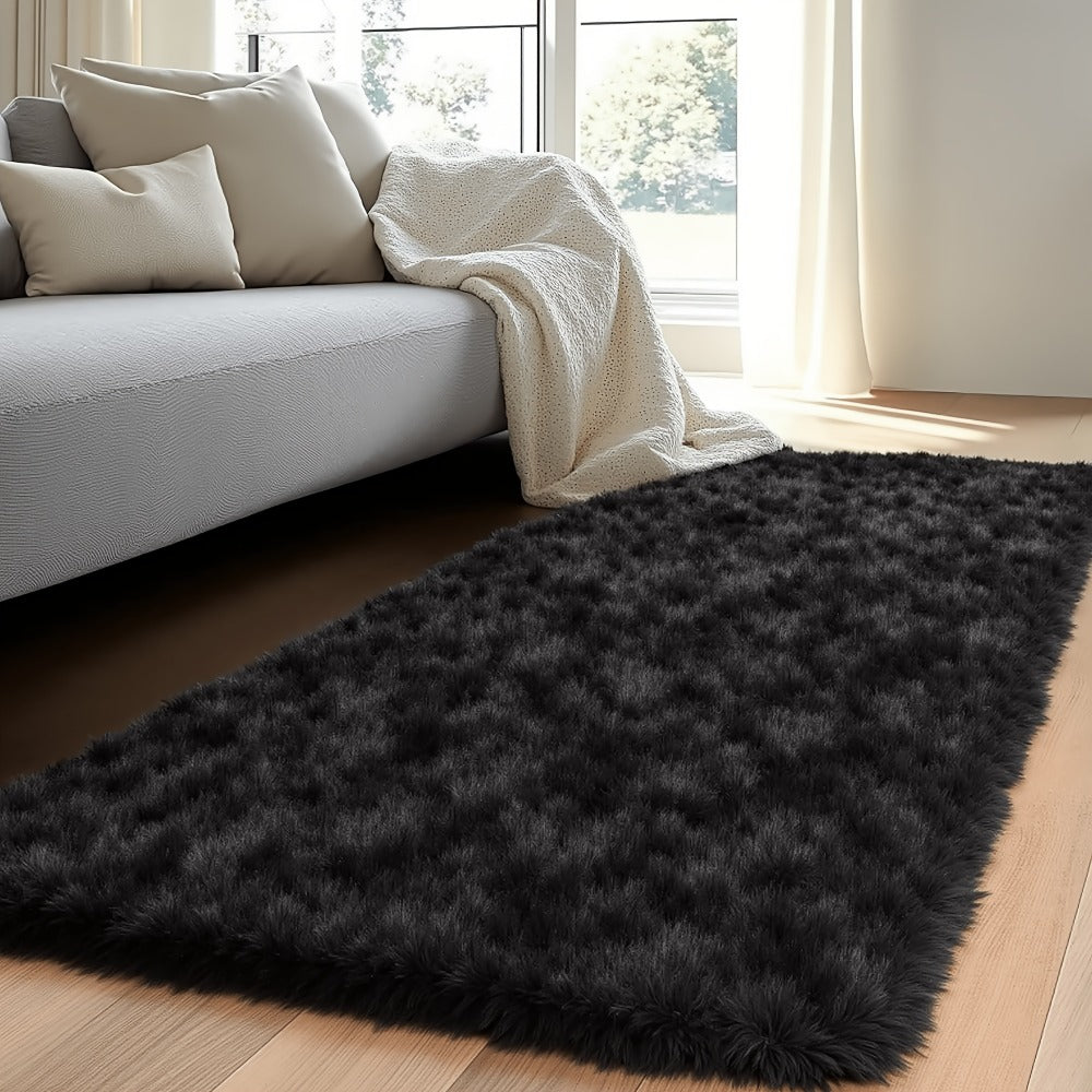 Plush Shag Area Rug in Solid or Tie-Dye Colors with Four Rectangular Size Options for Living Spaces