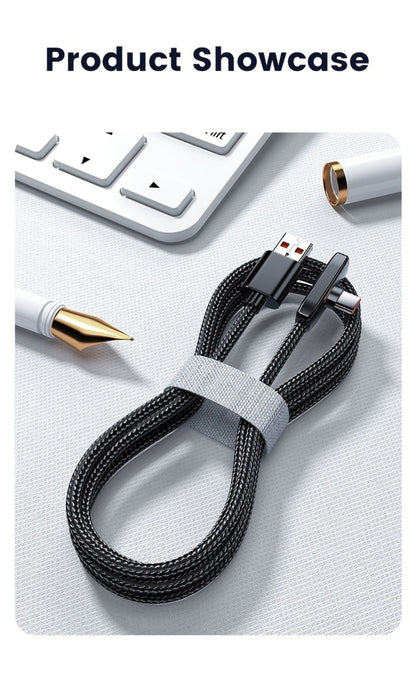 Right-Angle USB Charging Cable with USB-A or USB-C Input Options, 100W Marking and 1 m or 2 m Lengths