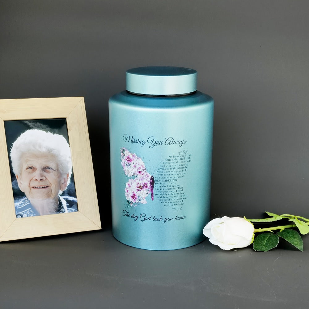 Cremation Urns for Human Ashes Large – Stainless Steel Memorial Urn Holds 220 lbs, Decorative Butterfly Cardinal Fairy Design, Screw Lid & Seal Ring, Velvet Pouch Included, Adult Funeral Keepsake Urn