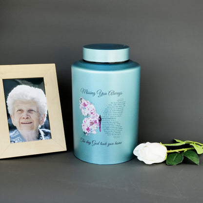 Cremation Urns for Human Ashes Large – Stainless Steel Memorial Urn Holds 220 lbs, Decorative Butterfly Cardinal Fairy Design, Screw Lid & Seal Ring, Velvet Pouch Included, Adult Funeral Keepsake Urn