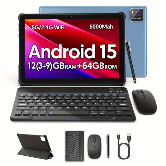 Android Tablet 10-Inch 2-in-1 with Android 15, 6000mAh Battery and Keyboard or Case Configurations