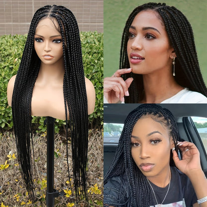 Curly Braid Full Lace Wig 40 Inch Handmade Lace Frontal Natural Black Extra Long Cascading Braids Protective Style for Women | Special Events Weddings Parties