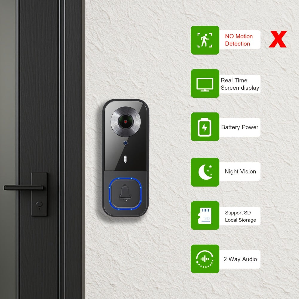 Video Doorbell 1080p Wireless Camera with 166-Degree View, Night Vision, Two-Way Audio and Indoor Chime