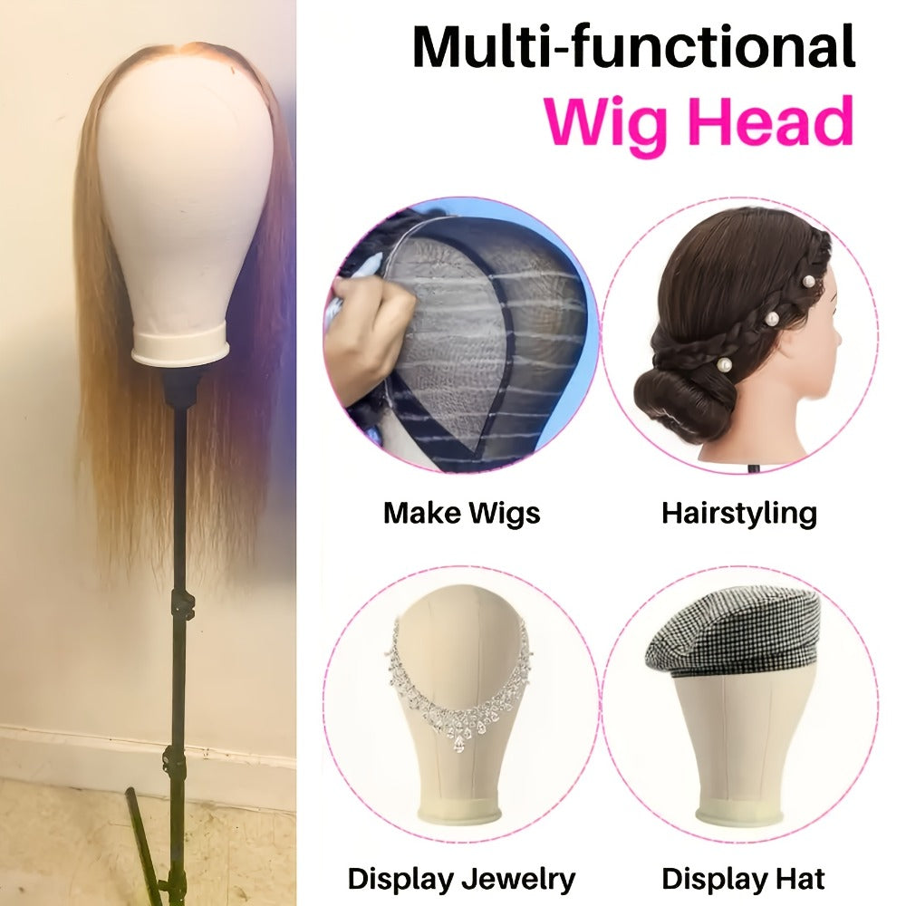 Canvas Mannequin Head Sets in 21, 22, 23 or 24 Inch Options with Table Clamp, Pins and Wig Caps