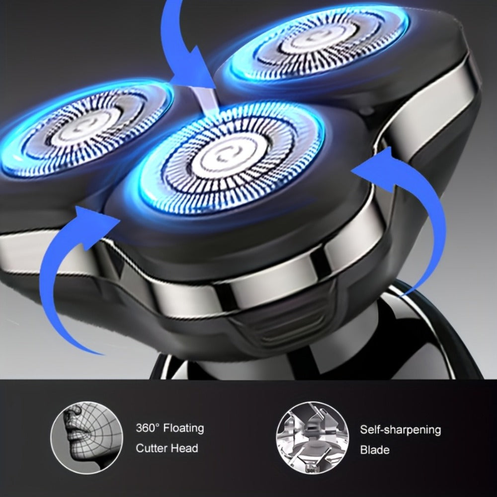 Black Three-Head Rotary Shaver with Digital Display in Standalone, Three-Piece or Four-Piece Sets