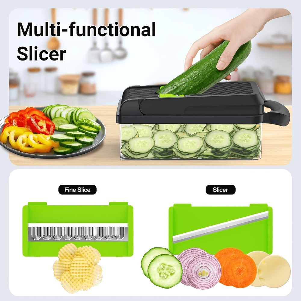 18-in-1 Vegetable Chopper and Mandoline Slicer with Clear Container in Upgraded or Gray 18-Piece Checkout Sets