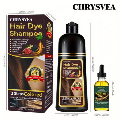 Hair Dye Shampoo, CHRYSVEA 500ml Bottle with 30ml Hair Oil and Nine Shade Options Set for At-Home Color Selection