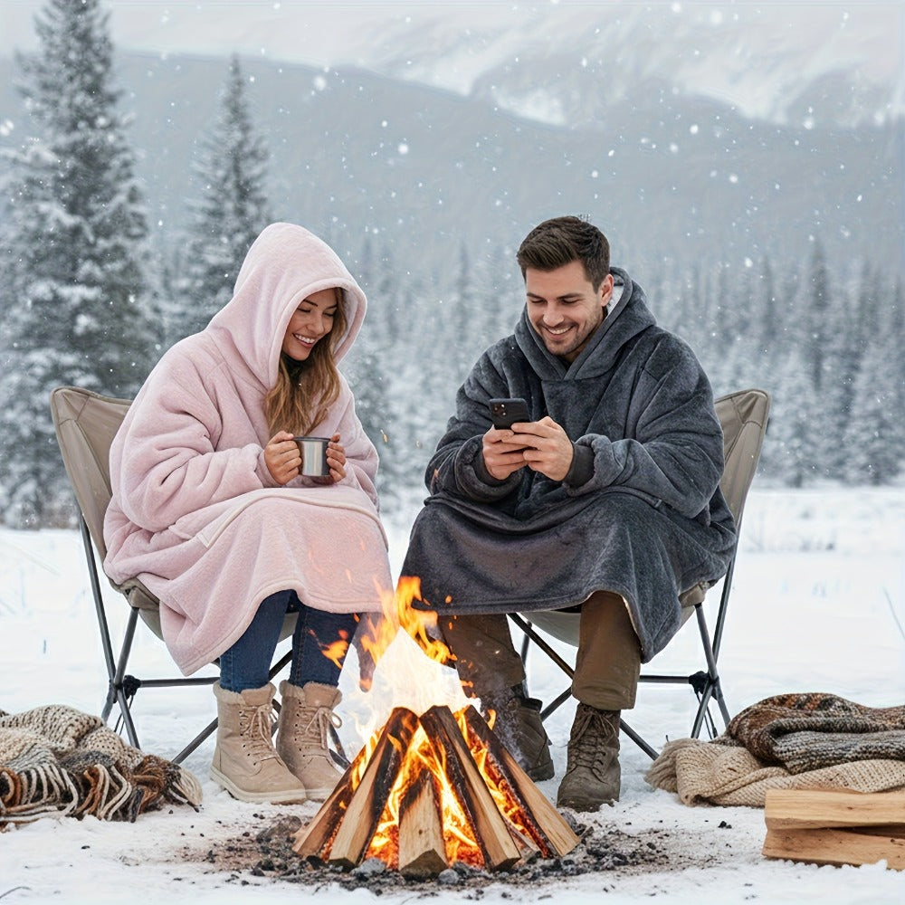 Hooded Wearable Blanket – Double-Sided Flannel Suede Hoodie Blanket for Women & Men, 500gsm Oversized Warm Cozy Sweatshirt