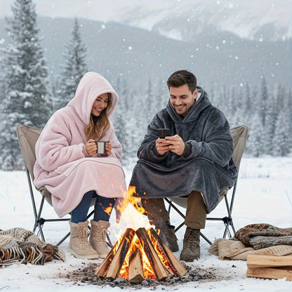 Hooded Wearable Blanket – Double-Sided Flannel Suede Hoodie Blanket for Women & Men, 500gsm Oversized Warm Cozy Sweatshirt
