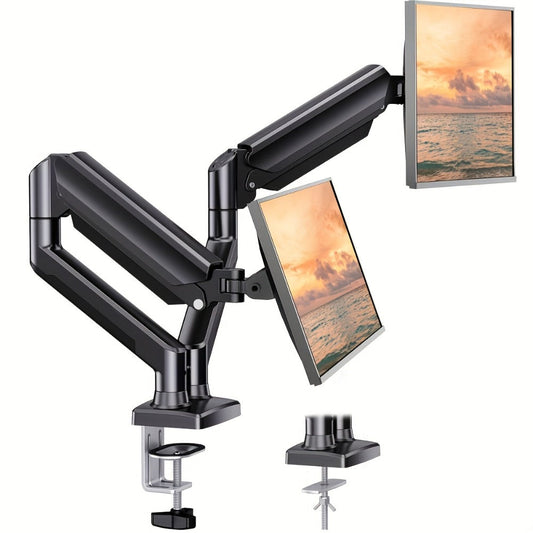 Aluminum Alloy Gas Spring Monitor Arm 19.8 lbs, Full Motion Swivel Tilt Rotate, Ergonomic Desk Mount for 13-32 Inch Screens, C-Clamp & Grommet Base, Space-Saving Home Office Stand