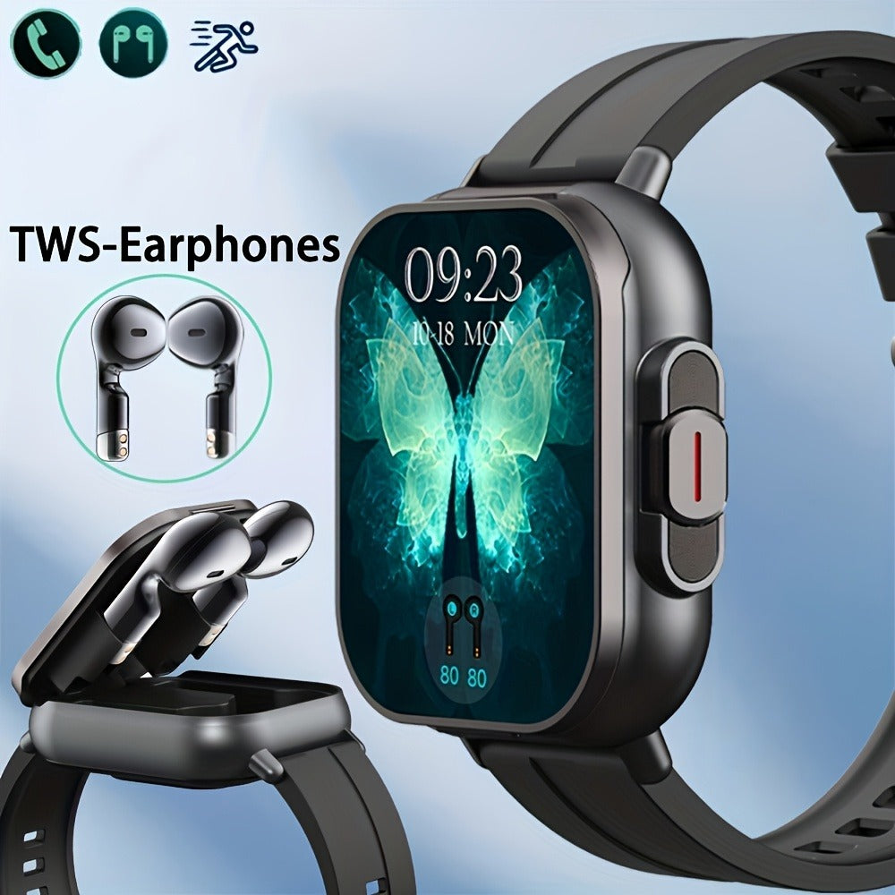 Smart Watch and TWS Earbuds Combo with Integrated Charging Case and Ten Metal Strap Selections