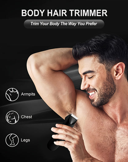Rechargeable Men's Body Hair Trimmer in Black with LCD Display and LED Light for Chest, Legs and Underarms