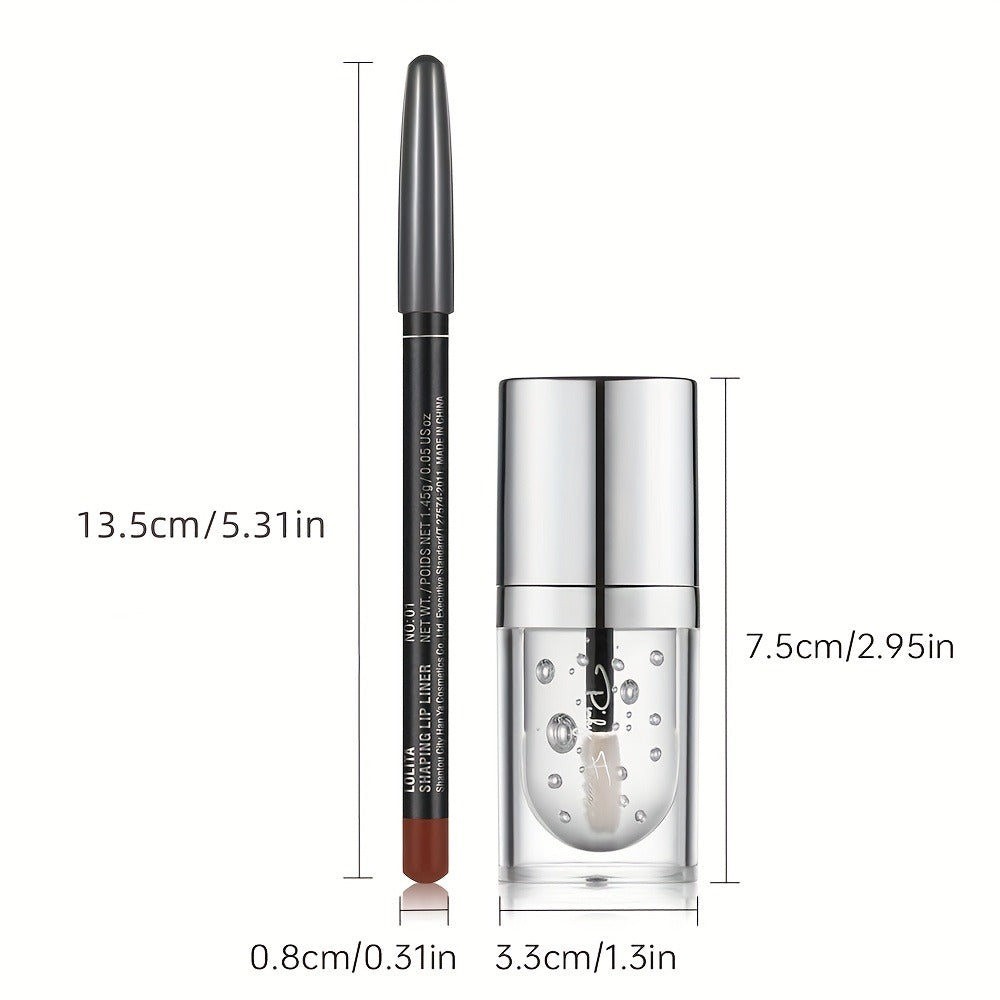Lip Liner & Lip Oil Set 3 Shades – Long Lasting Silky Smooth Liner with Nourishing Hydrating Lip Oil for Plump Glossy Lips Daily Glam Makeup Gift for Women