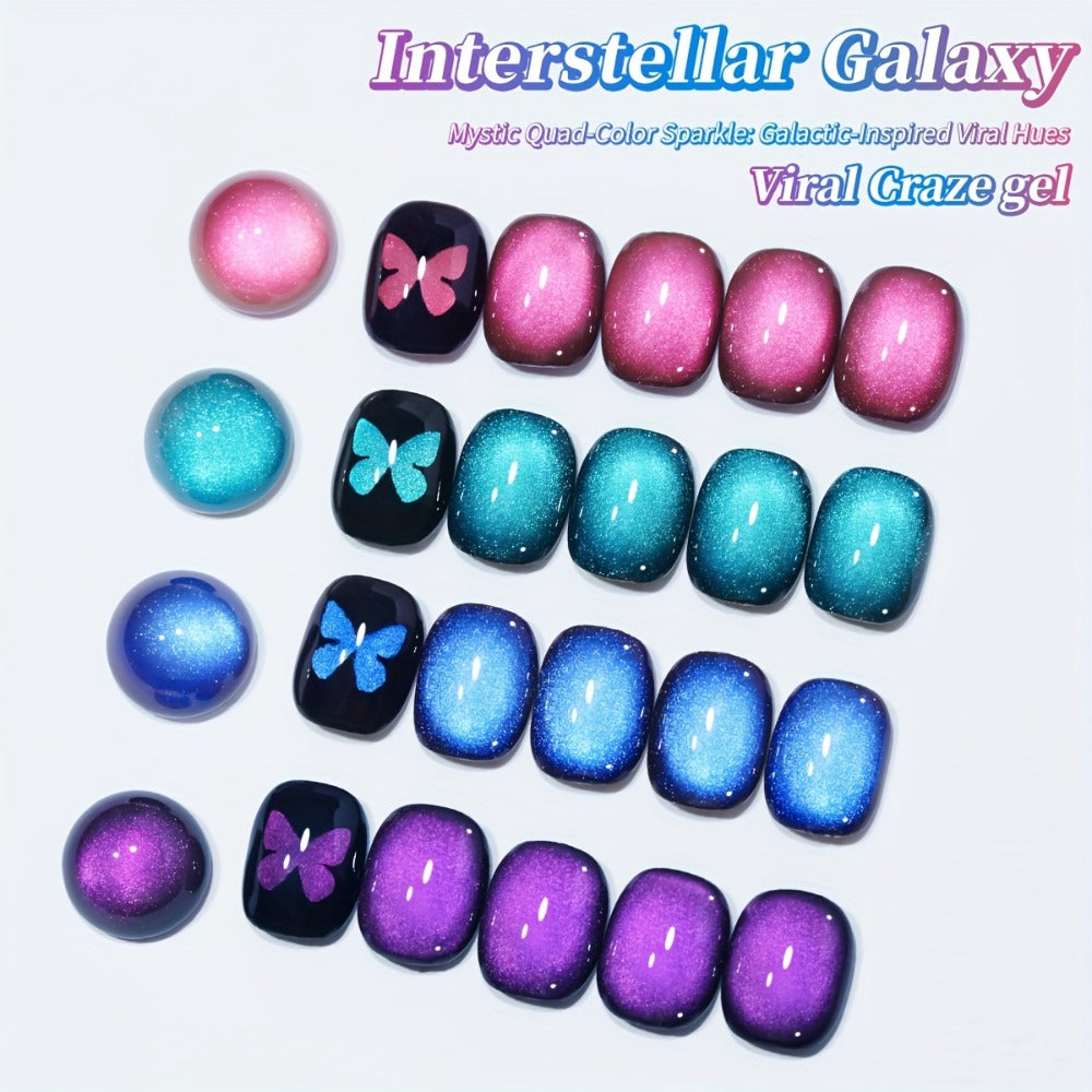 Gel Nail Polish – Cat Eye Set 4 Colors – Interstellar Galaxy Series Magnetic Nail Polish with Dazzling Shimmer Luster, UV LED Soak-Off…