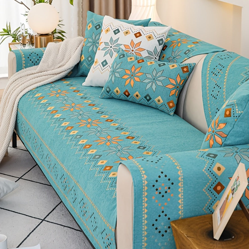 Sofa Cover Bohemian Chenille Jacquard Knit Sections with Anti-Slip Feature for Seat, Armrest or Backrest