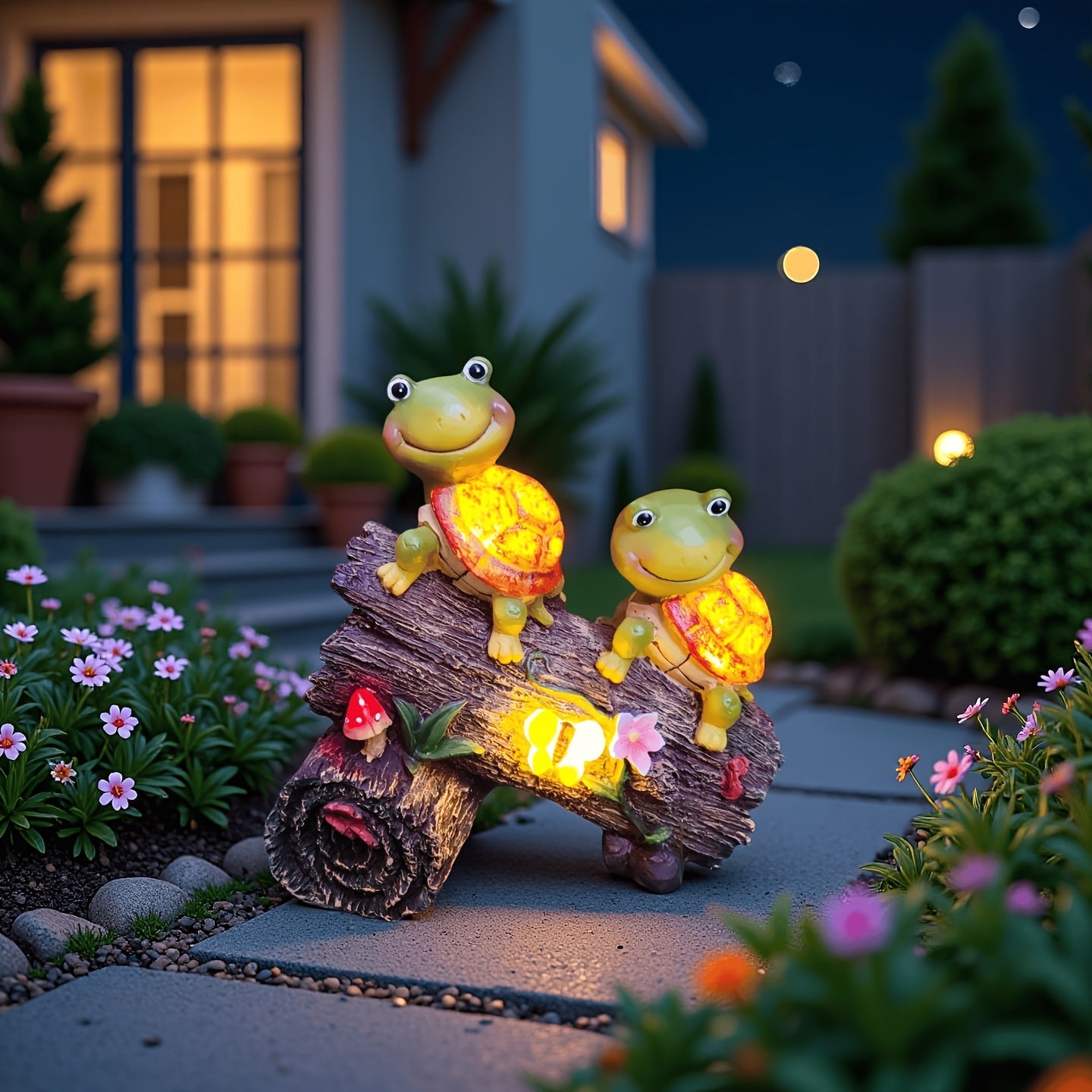 Solar Garden Turtle Statue with 4 LED Lights IP44 Waterproof Resin Frog Face Turtle Figurine Outdoor Decor for Patio Lawn Yard Holiday Festival
