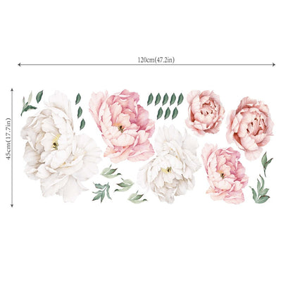 Peony Flower Decorative Window Sticker in Two Floral Styles, 17.7 x 47.2 Inches for Glass Decor