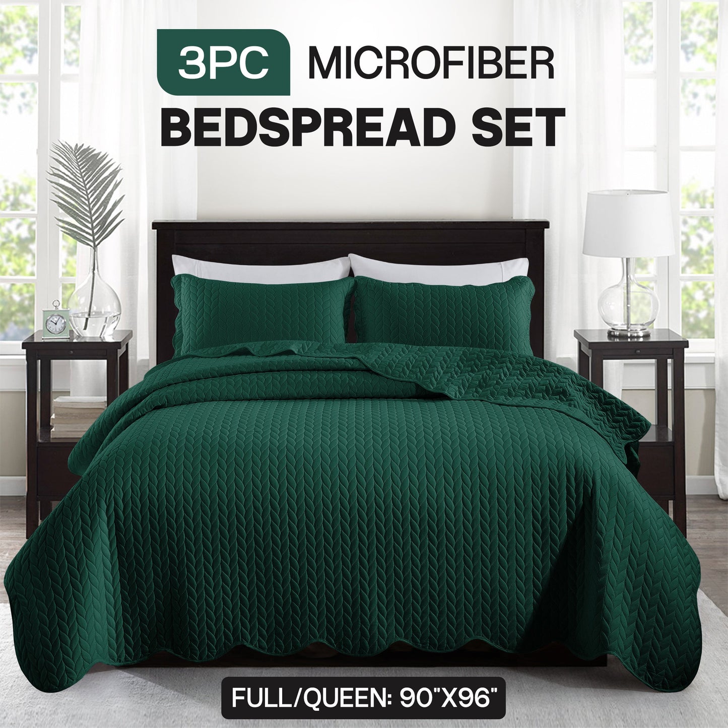 Chevron-Texture Three-Piece Bedspread Set in 16 Colors with Twin, Queen-Full, King and California King Sizes