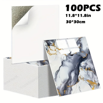 Peel and Stick Wall Tiles 50/100pcs - PVC Marble Self-Adhesive Vinyl Panels for Bathroom Shower Kitchen Living Room TV Backdrop