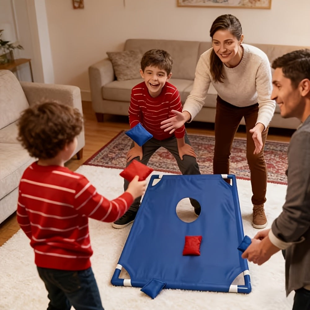 Portable Cornhole Game Set for Outdoor, 2 Boards with 12 Bean Bags & Storage Bag, Blue & Red