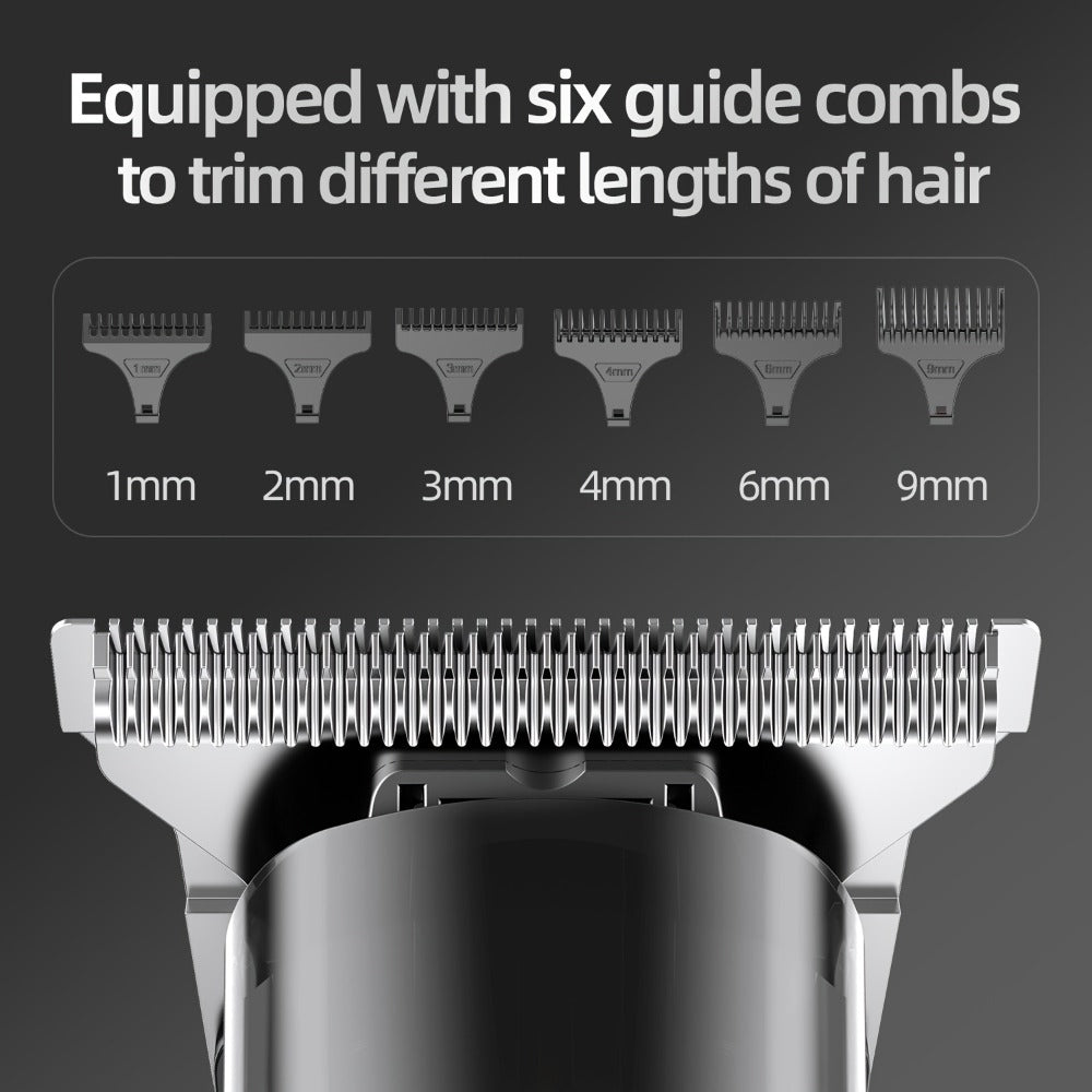 Hair Clipper Cordless Type-C Trimmer with LCD Display, Six Guide Combs and Two Finish Options