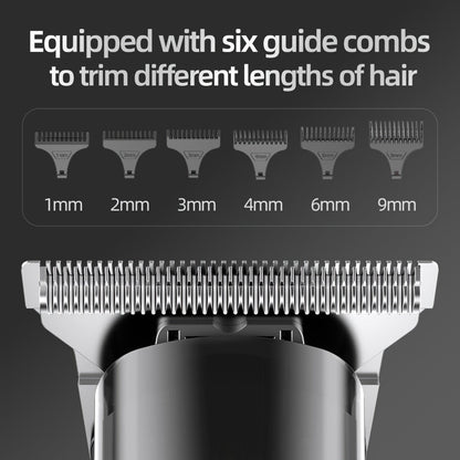 Hair Clipper Cordless Type-C Trimmer with LCD Display, Six Guide Combs and Two Finish Options