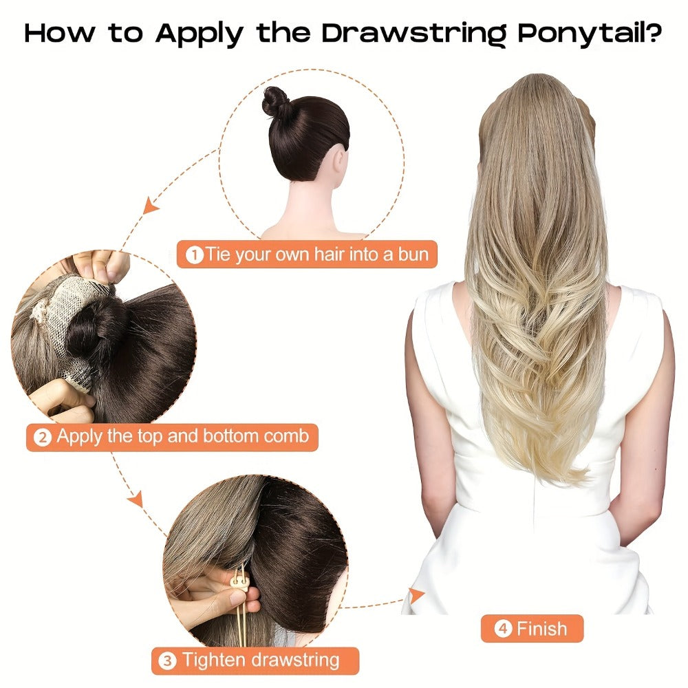 26-Inch Drawstring Wavy Ponytail Extension with Wraparound Clip in Ten Color and Style Options