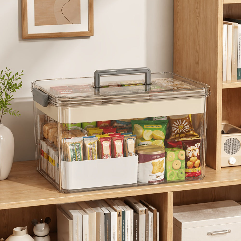 Transparent Medicine Storage Box with Carry Handle, Tiered Tray, 29 x 21 x 17 cm and Two Color Options