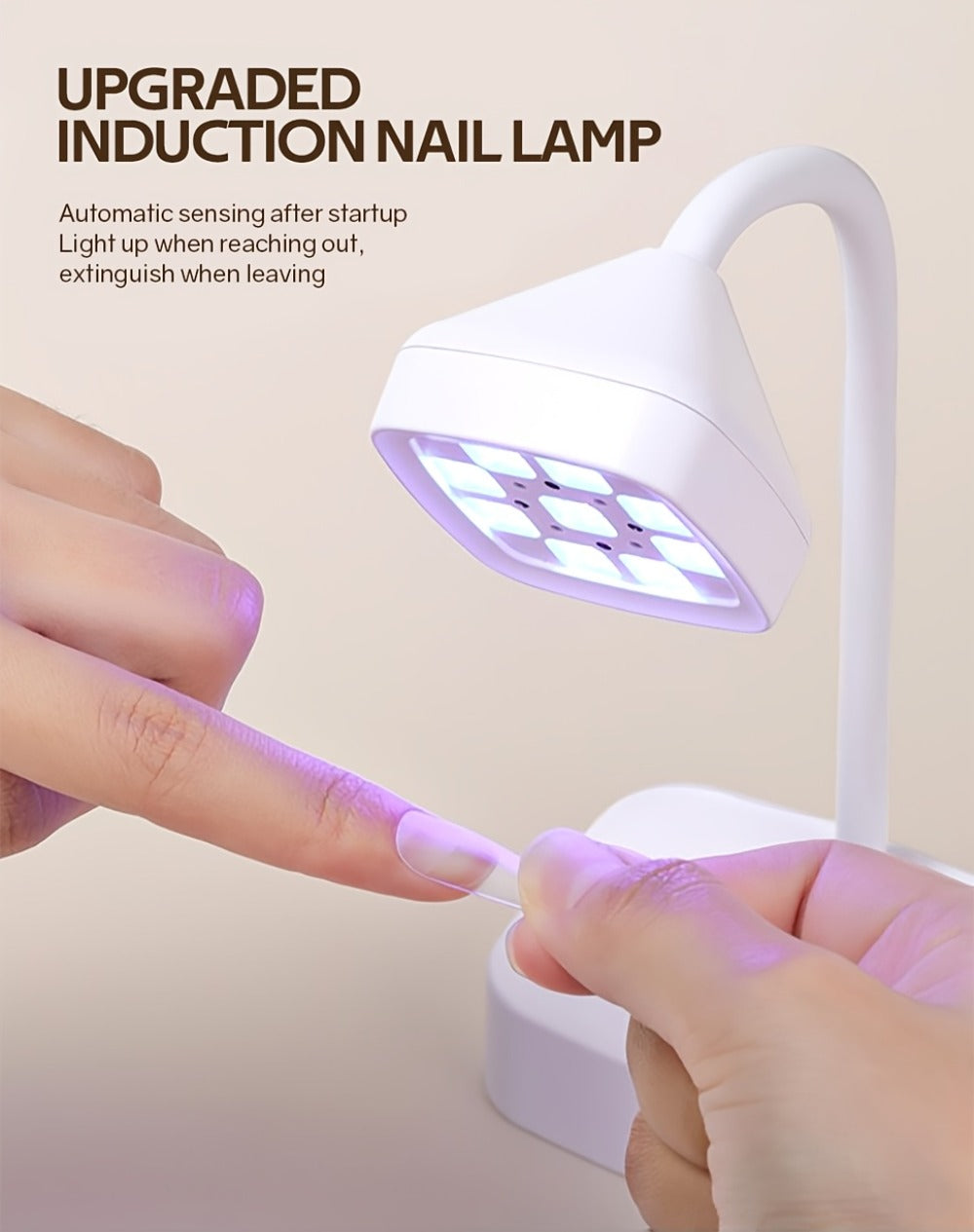 Gooseneck Stand LED Nail Lamp with Nine Dual-Light Beads, LCD Base, Two Timers and Type-C Charging