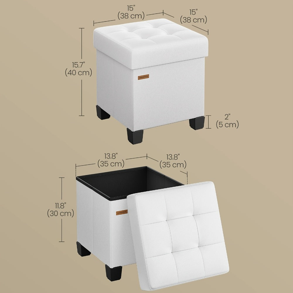 37L Faux Leather Storage Ottoman Cube with Lift-Off Lid, Short Legs and Black or White Finish