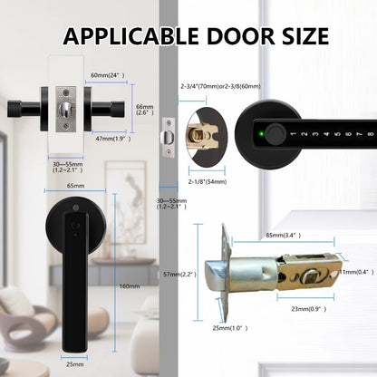 Smart Door Lock Handle with Fingerprint, PIN, IC Card and Key, 4 AAA Power and USB-C Emergency Port