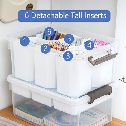 Clear Plastic Storage Boxes with Removable Tray, 2pcs Stackable Transparent Storage Containers, Multipurpose Organizer for Office Stationery, Sewing, Bathroom & Kitchen Organization