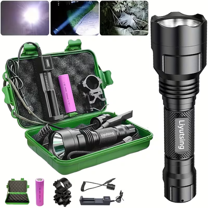 Night Hunting Flashlight with Remote Control Switch – 350 Yards High Power Green Red White Light, 18650 Rechargeable, Multiple Mounts for Hunting, Fishing, Camping & Beekeeping, Best Gift for Men