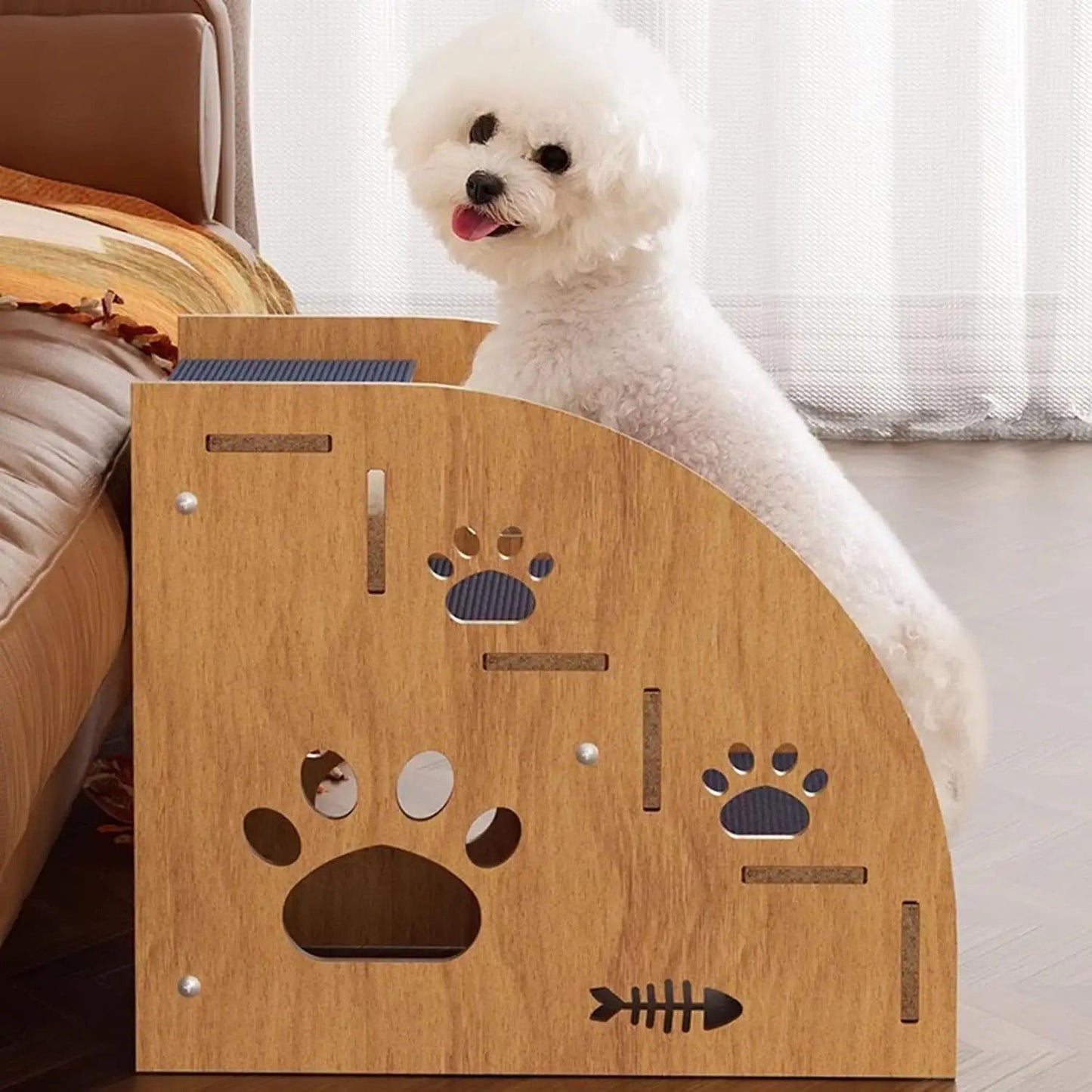 Solid Wood Pet Stairs for Bed & Sofa – 3 & 4 Step Dog Steps with Non-Slip Surface & Safety Rails for Small Medium Dogs & Senior Pets