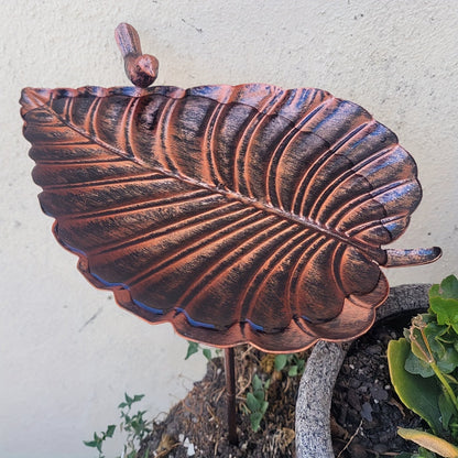 Sculpted Big-Leaf Bird Bath with Ground Stake in Single or Two-Piece Options for Garden Use