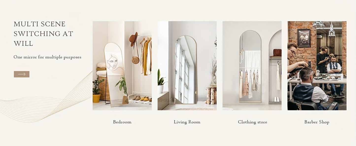 Full Length Floor Mirror with Stand – Arched & Rectangular Full Body Mirror, Aluminum Alloy Frame, Shatter-Proof Nano Glass, Bedroom Living Room Cloakroom Wall Leaning Mirror