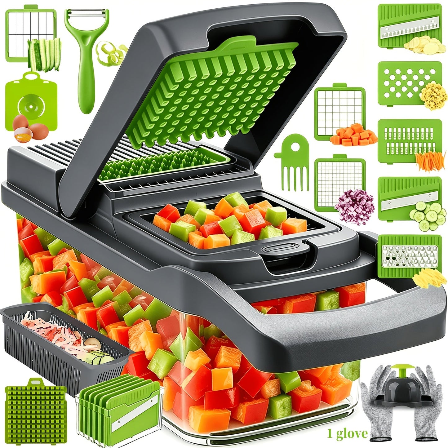 18-in-1 Vegetable Chopper and Mandoline Slicer with Clear Container in Upgraded or Gray 18-Piece Checkout Sets