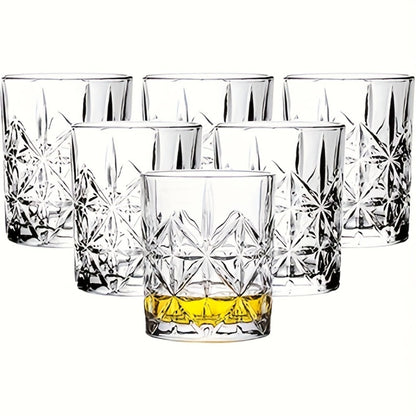 Whiskey Glasses Set of 6 - FBL&HM Lead-Free Crystal Old Fashioned Cocktail Glasses, 10oz Oval Stripe Bar Tumbler for Bourbon, Scotch, Brandy, Vodka & Mixed Drinks, Dishwasher Safe