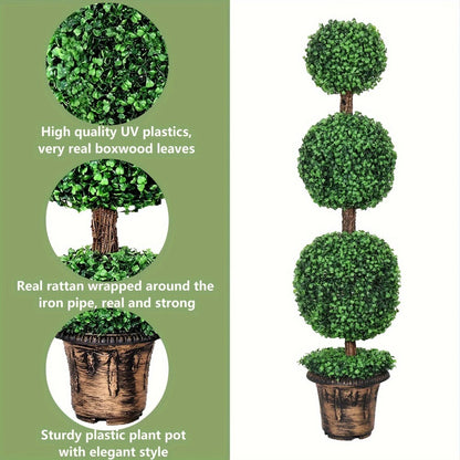 Two-Piece Artificial Boxwood Topiary Tree Set in 3-Foot Two-Ball or 4-Foot Three-Ball Designs