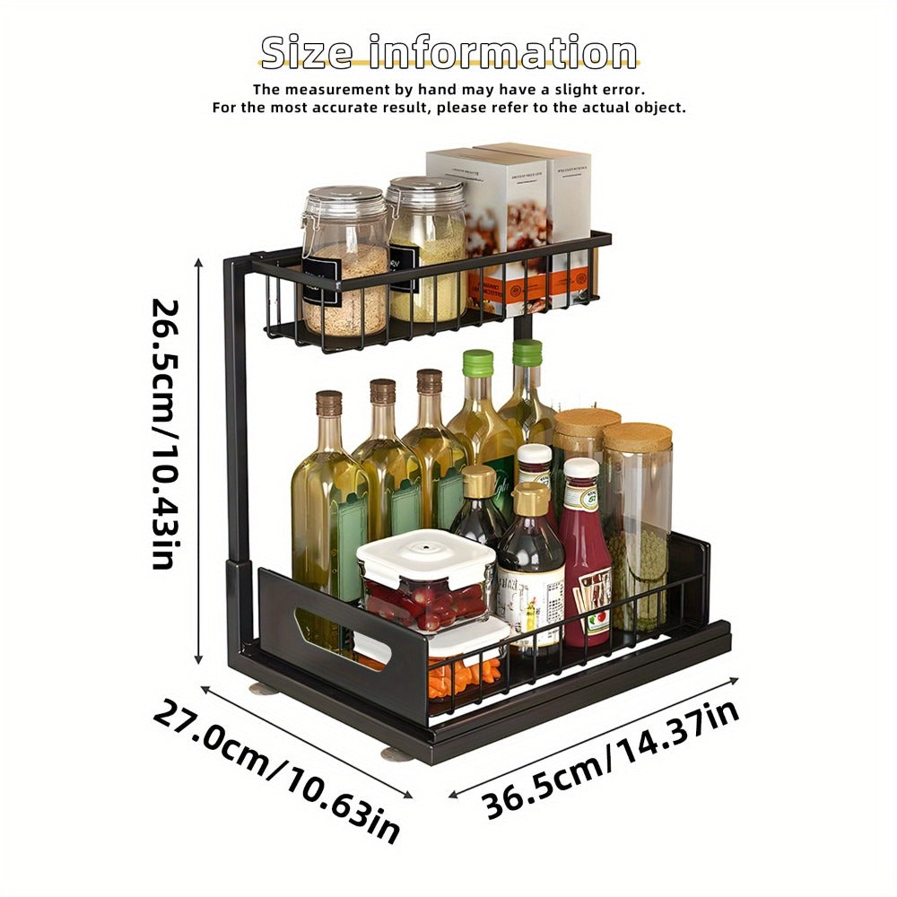 Two-Tier Pull-Out Cabinet Organizer with Upper and Lower Sliding Trays in Grey, Black or White Package Options