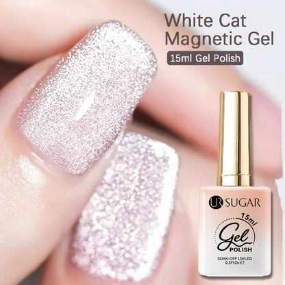 White Glitter Cat Eye Gel Polish Set 2pc Sparkling Magnetic with Stick Included | Soak Off UV LED 0.51oz Each Semi-Permanent 3D Nail Art | Salon & Home DIY Manicure Kit for Women Beginners