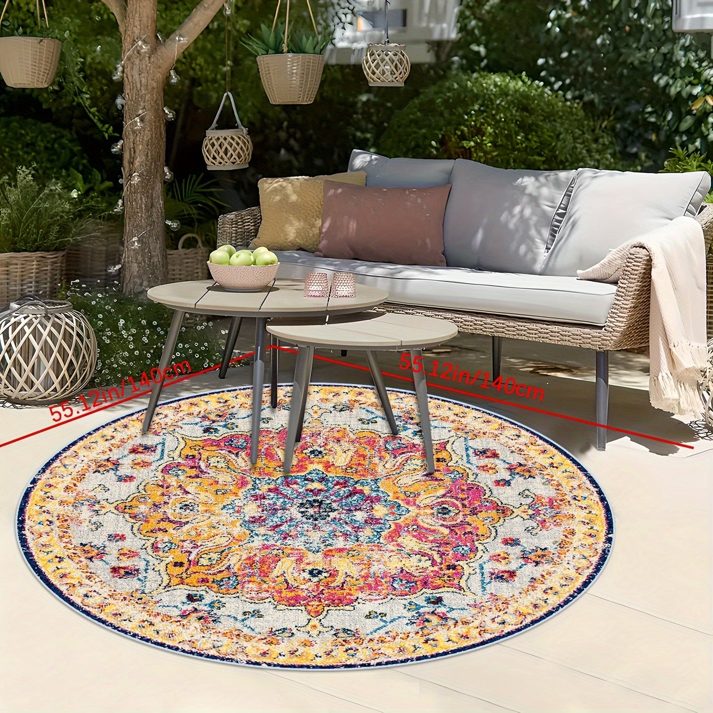 Bohemian Medallion Outdoor Area Rug in Four Rectangular or Round Sizes for Patio, RV and Picnic Spaces