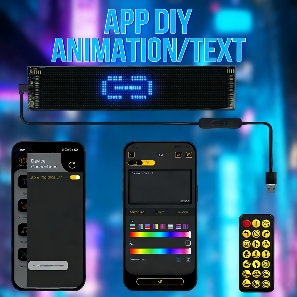 Flexible LED Dot Matrix Display with Remote Control - APP & USB Powered Programmable Scrolling Sign, 8 Dynamic Modes for Car Window Store Shop Hotel Holiday Decoration