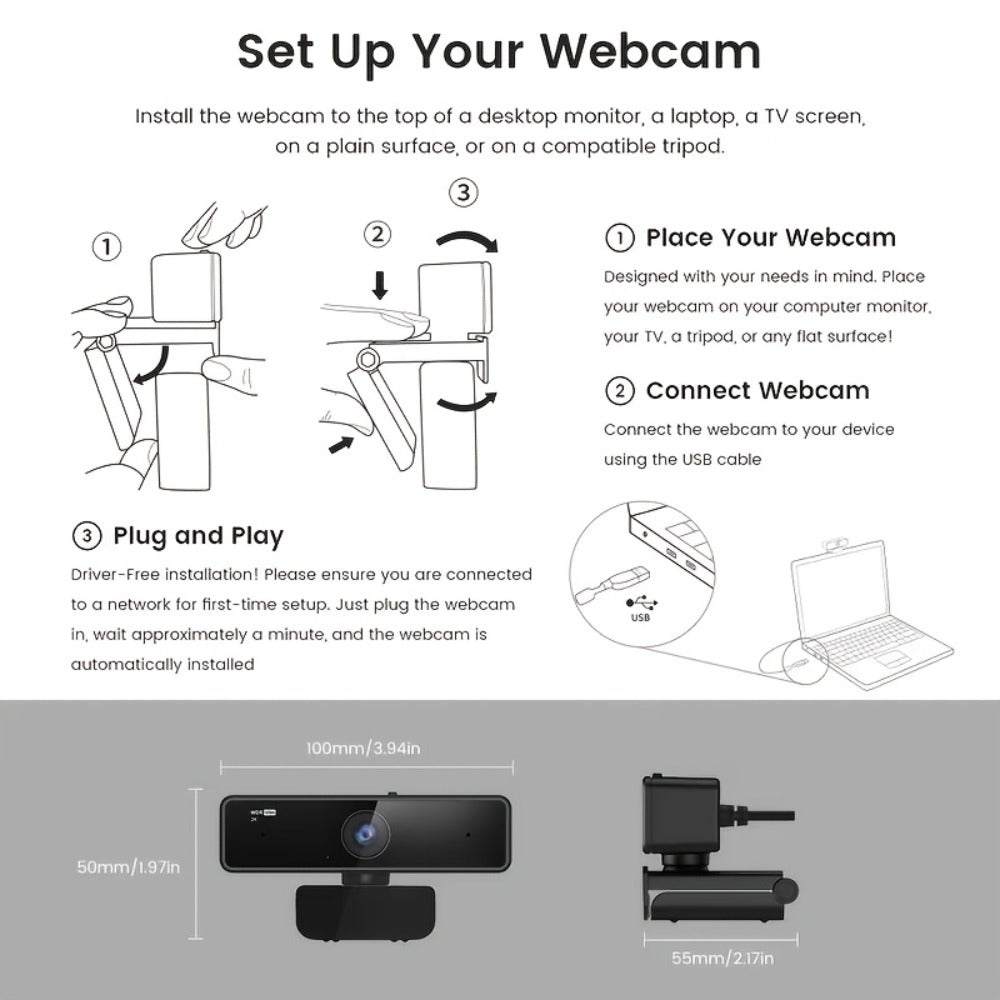 2K Webcam with Dual Microphone for PC Laptop, Nuroum V11 1440P HD USB Conference Camera, 360° Rotatable, Auto Light Correction, Privacy Cover, Works with Zoom Meet Teams Skype, Plug and Play
