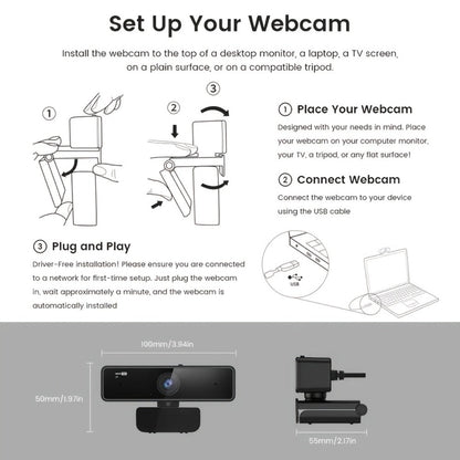 2K Webcam with Dual Microphone for PC Laptop, Nuroum V11 1440P HD USB Conference Camera, 360° Rotatable, Auto Light Correction, Privacy Cover, Works with Zoom Meet Teams Skype, Plug and Play