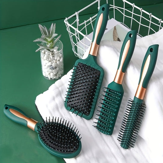 Hair Accessories Five-Piece Green Brush and Comb Set with Cushion Brush, Pick and Styling Tools