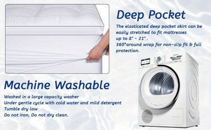 Mattress Topper Plush Down-Alternative Pillow Top with Deep-Pocket Skirt and Six Bed Sizes