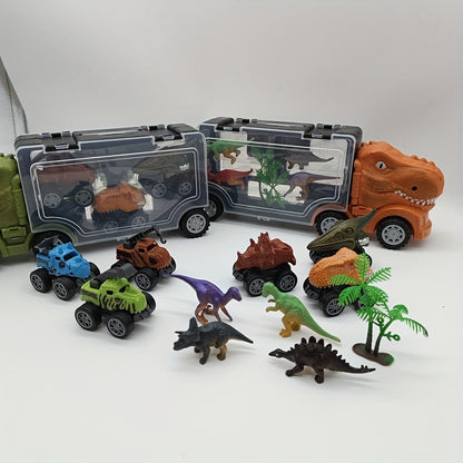 T-Rex Dinosaur Carrier Truck Playset with Mini Cars, Figures and Standard or Upgraded Package Options
