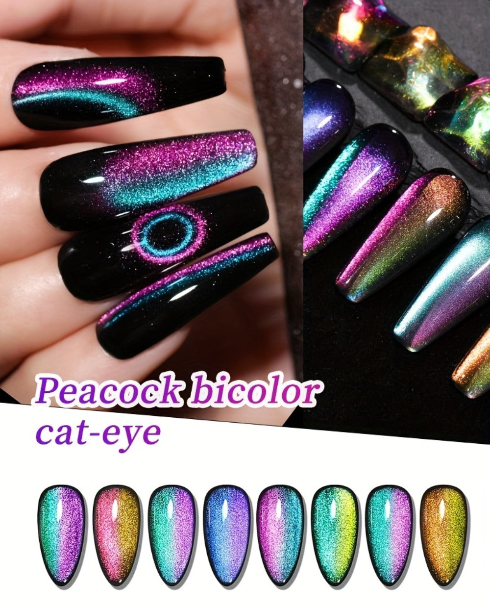 Gel Nail Polish Set with XEIJAYI Label, 8 Magnetic Cat Eye Colors, 0.51oz Bottles and Magnet Tool